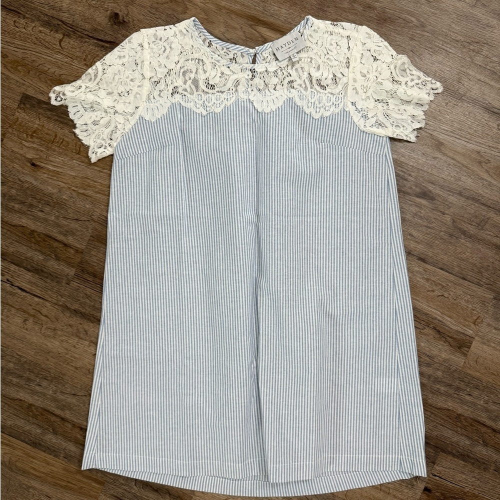 Hayden • Preppy Cotton and Lace Striped Mini Dress - Picture 2 of 13
